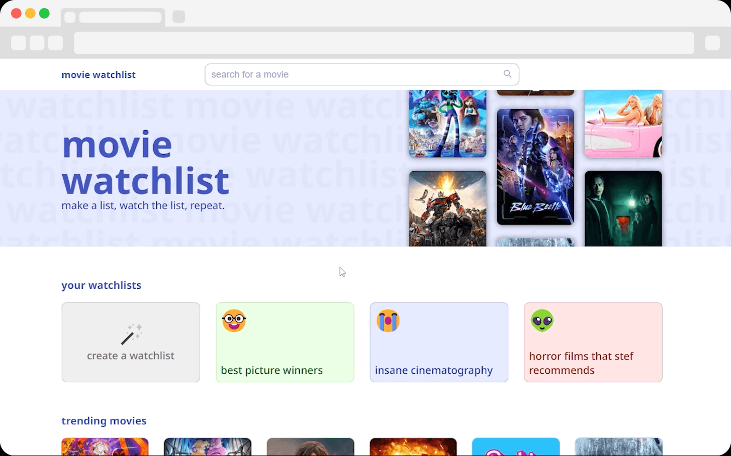 movie watchlist's homepage